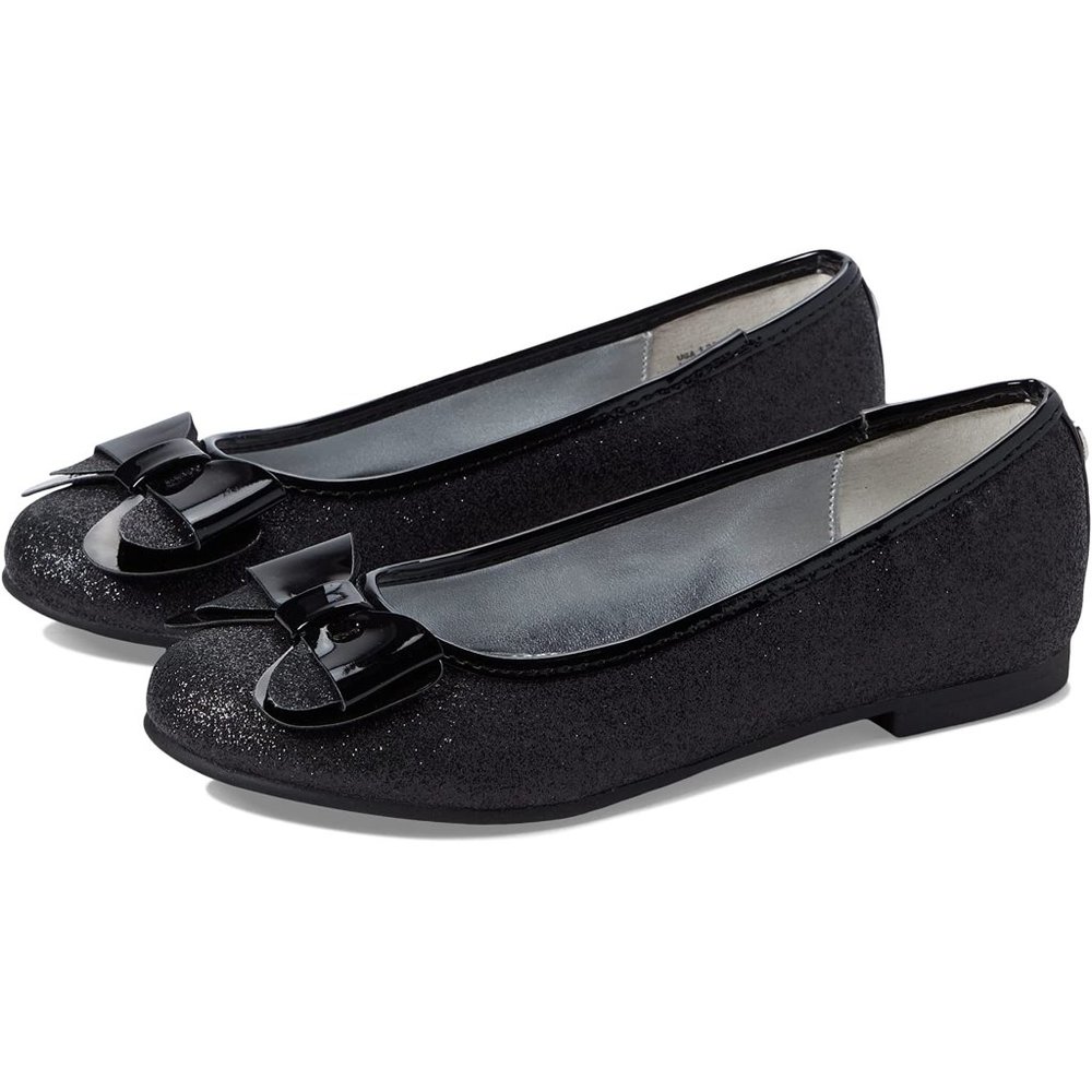 Nina Kenzee Bow Ballet Flats in Black Baby Glitter